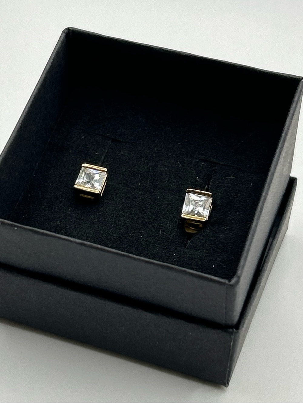Princess Cut Lab Diamond Stud Earrings Sterling in Silver Settings